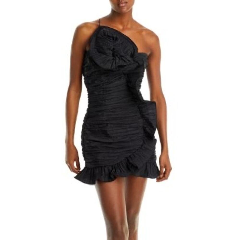 LoveShackFancy ​Brenaya Ruffle Flower Mini Bodycon Dress black size 6 - Picture 2 of 16